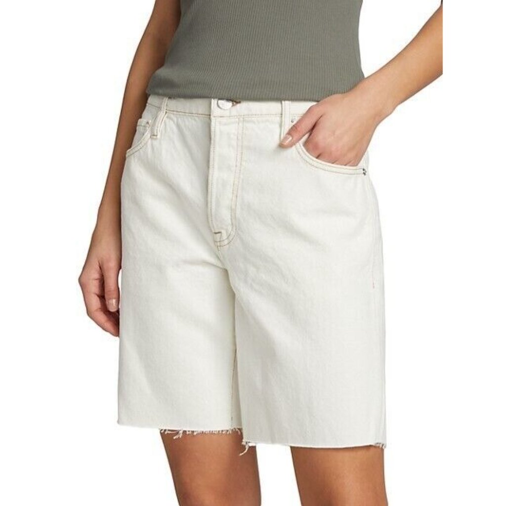 Frame Le Slouch Bermuda Shorts Ecru White Denim Cut Off